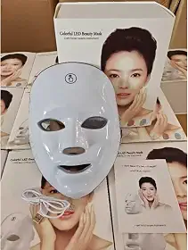 Máscara Facial LED 7 Cores, Fototerapia Recarregável USB, Tratamento de Rejuvenescimento, Clareamento e Redução de Poros, com Luz Vermelha, Azul, Verde, Amarela, Roxa, Laranja e Ciano