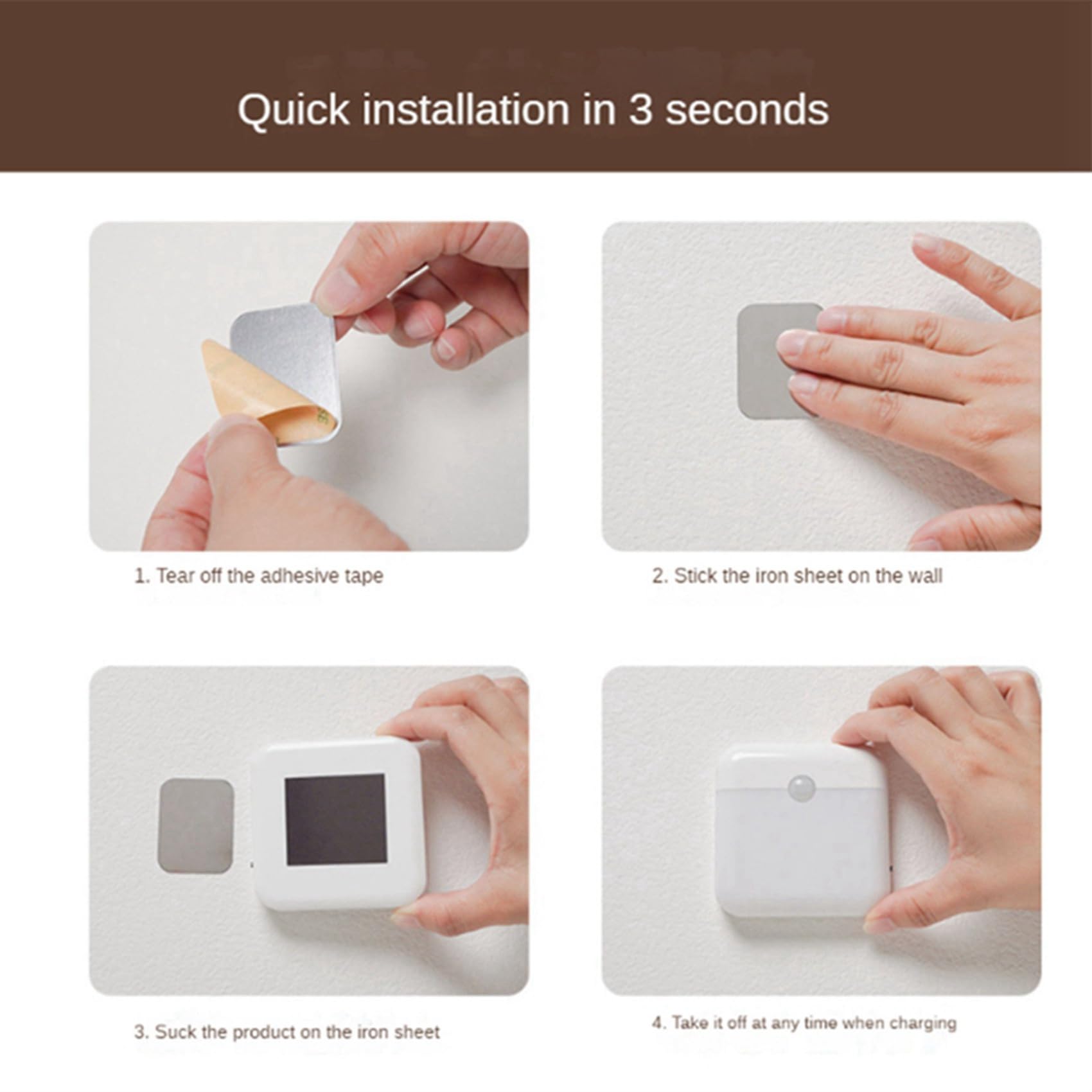 Confezione da 4 Luci LED Ricaricabili con Sensore di Movimento, Luci per Fili, Luce Notturna con Sensore di Movimento, per Scala