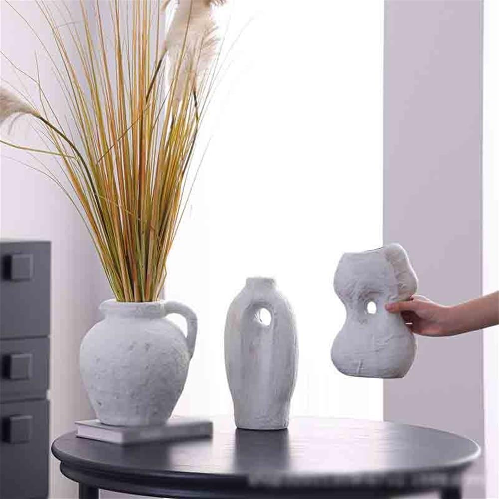 Wazon z kwiatami Biały nieregularny ceramiczny wazon aranżacja salon dekoracja meble pulpit kompozycja kwiatowa Wazony z kwiatami na ozdoby świąteczne