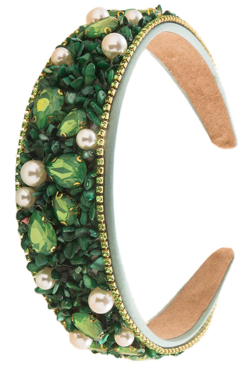 scicent Pearl Headband Hair Accessories for Girls Rhinestone Crystal Dressy Head Band Fashion Green Diamond Padded Hair Band Sparkly Bling Head Hoops 25512 - Image 4