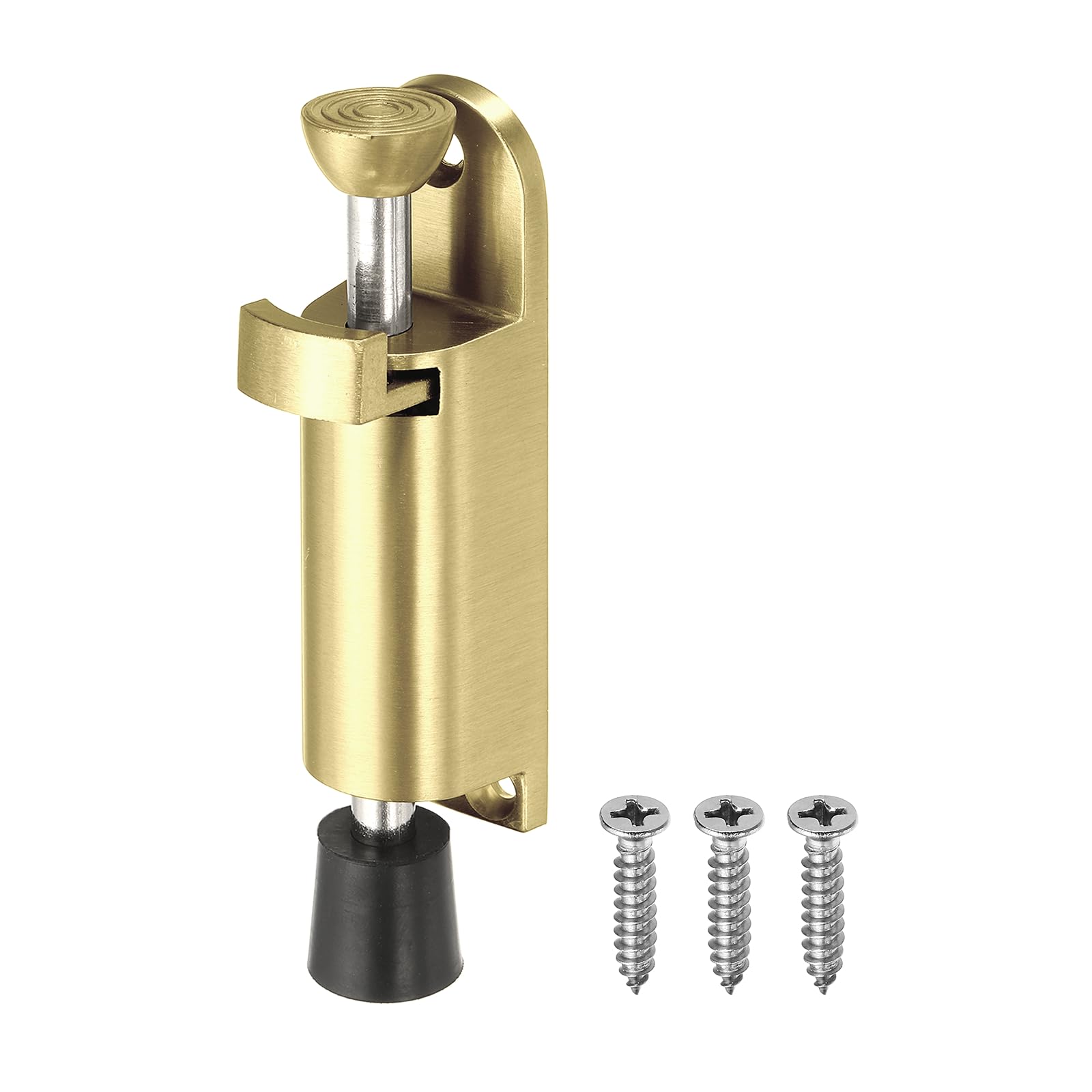 sourcing map Kickdown Door Stop, Zinc Alloy Spring Loaded Telescopic Step On/Off Adjustable Heavy Duty Foot-Operated Door Stop Holder for Ground Gap 0-25mm, Gold — image 1