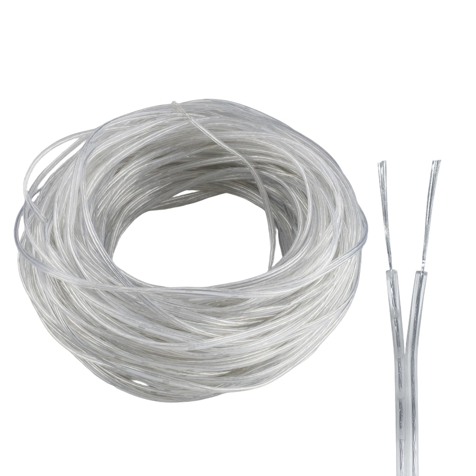 ZoZoMaiy 25M Electrical Cable 2 Core, Transparent Electrical Wire, PVC Clear Electric Wire, Twin Flexible Copper Cable, Outer Diameter 1.6 * 3.2mm, for Low Power Appliances LED Lamps Doorbell