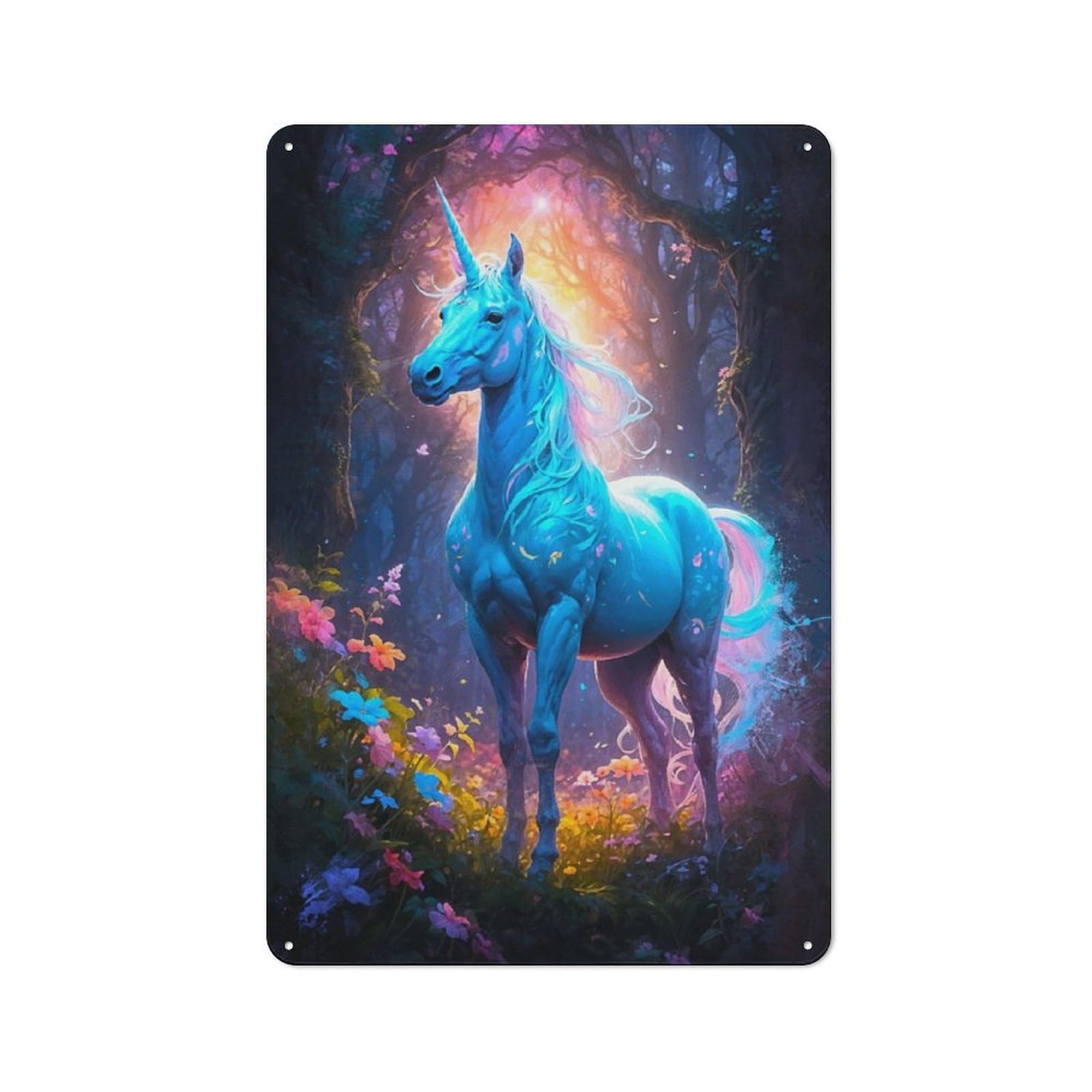 Junmoney Breathtaking Unicorn Rustic Metal Sign 30X20cm Featuring For Hallway Wall, For Collectors Decorating Hallways And Entrance Areas