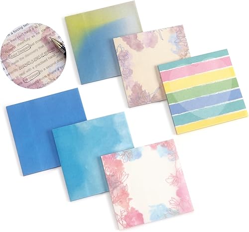 6 blocs de notas adhesivas de papel transparente de 3 x 3 pulgadas de impresión a color, notas adhesivas autoadhesivas translúcidas autoadhesivas