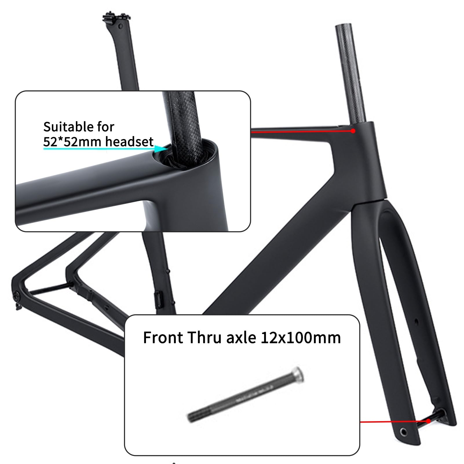 Cadre Vélo Route Carbone 700C - Taille 44 à 58, BSA, Frein Sur Patte, Compatible Shimano/SRAM