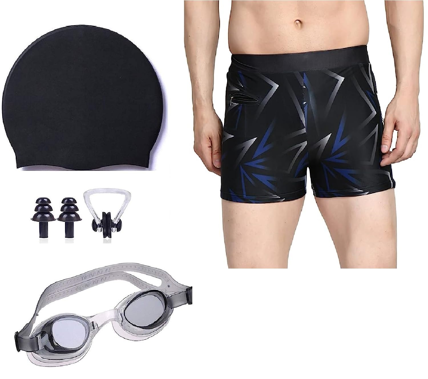 JMT Wear Swimming Combo Kit, Swimming Short, Goggles, Silicone Cap, 2Pc Ear Plugs, 1 Pc Nose Clip, Swimming Suit