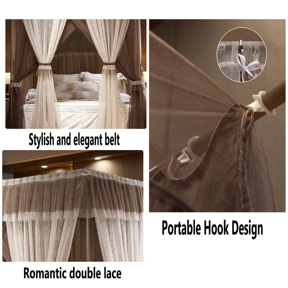 Zanzariera del Baldacchino del Letto Estivo, Zanzariera A Baldacchino per Letto Princess per Ragazze E Ragazzi Adulti con Supporto (Color : Khaki, Size : 200X220cm/79X87inch)