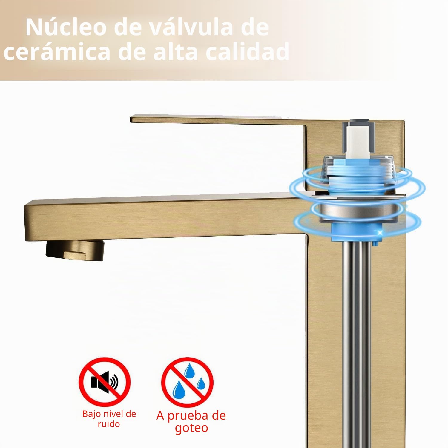 Grifo de Lavabo Oro Cepillado de Acero Inoxidable para Baño | Grifería Monomando Dorado para Agua Fría y Caliente con Aireador Extraíble, Cartucho Cerámico y Fácil Instalación