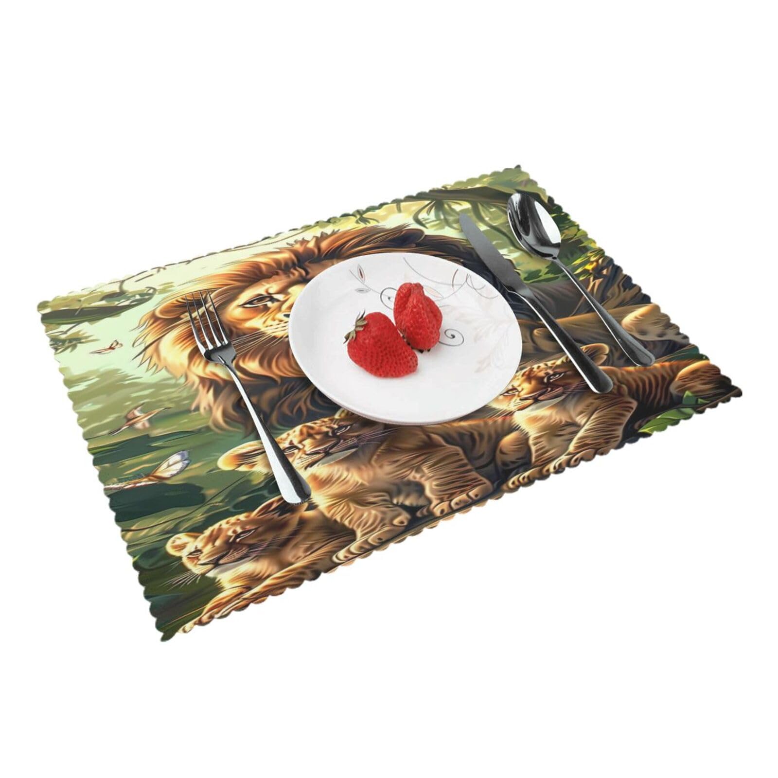 Lion Family Jungle (4) Placemats Set of 4 Print Table Mats Place Mats Table Decor for Kitchen Dining 12X18 in