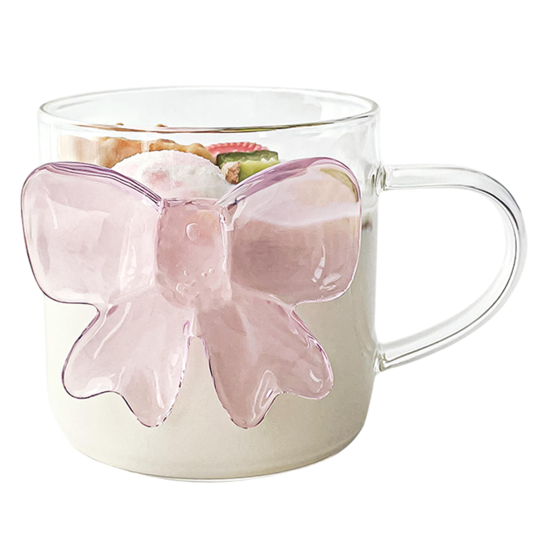 Tasse en verre avec nœud 3D mignon de 400 ml, l'idée cadeau idéale