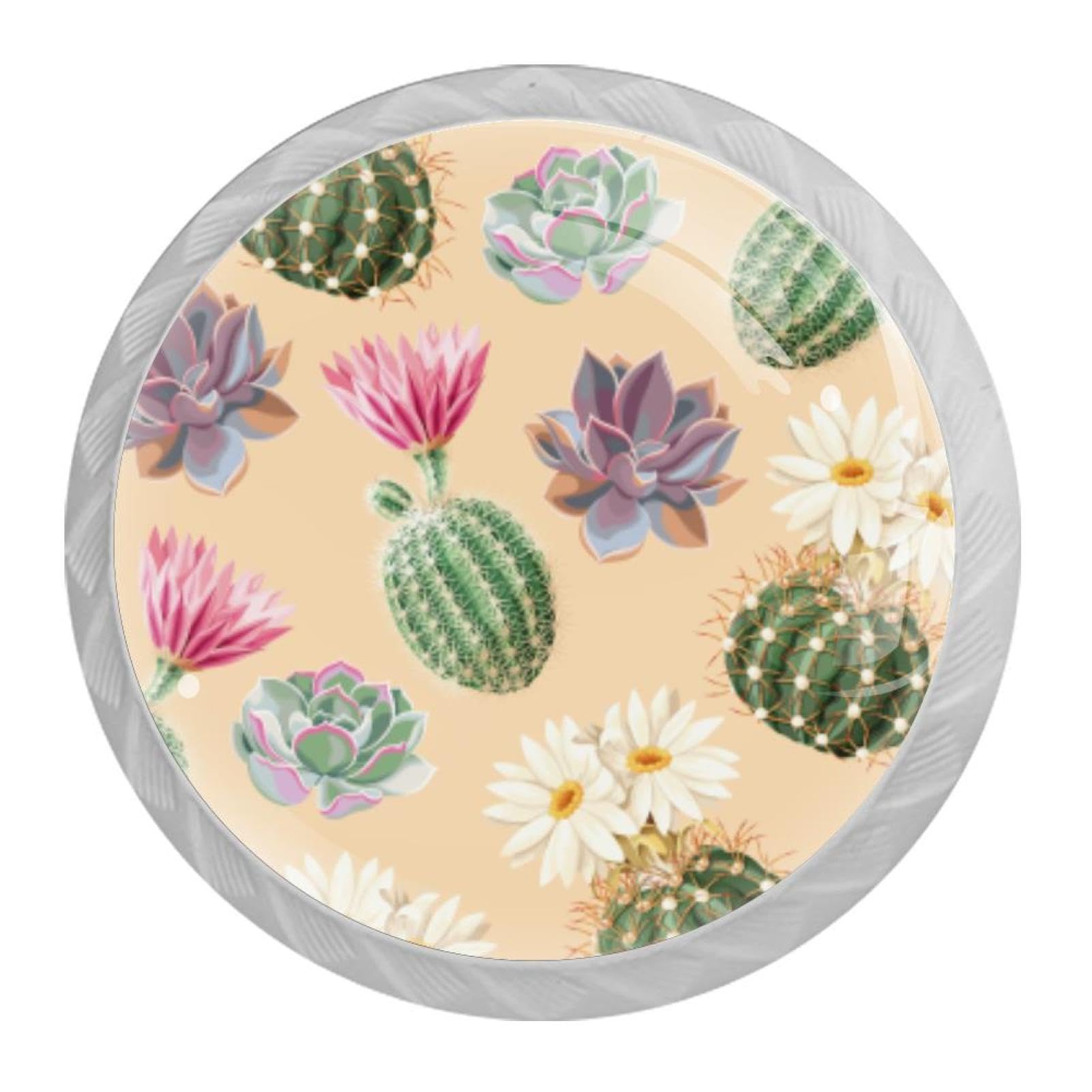 Tqmspg Multi18 4 Pieces Drawer Pulls Flowers Succulent And Cactus Door Knobs Dresser Handles For Kitchen Wardrobe Cupboard Hardware Furniture