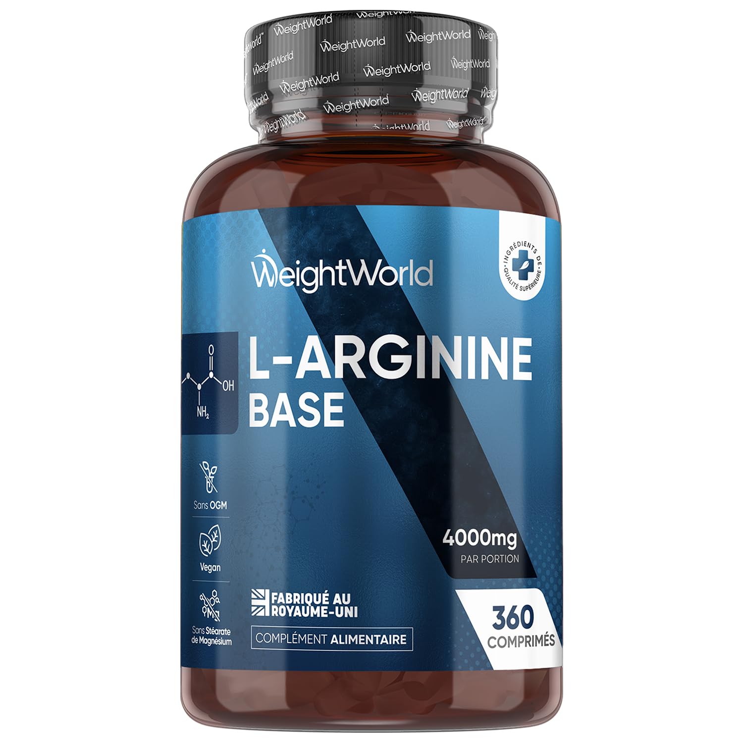 L Arginine Base, sans Sels ni Acides Ajoutés – 360 Comprimés, 3 Comprimés/Jour pour 3 Mois - pas de L Arginine HCL ou de L-Citrulline - Acide Aminé Semi-essentiel, Post Workout et Pre Workout