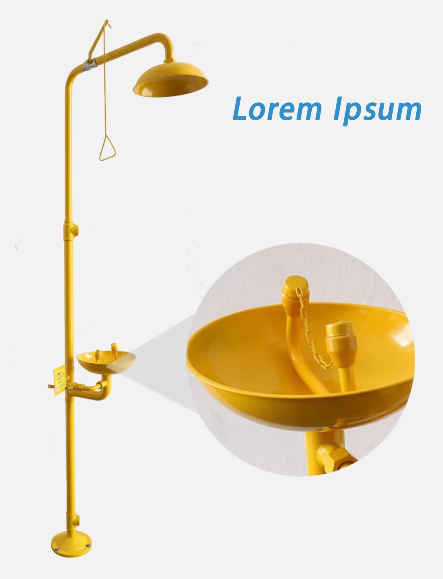 Estación lavaojos de emergencia 2 en 1 con ducha rociadora revestida de acero inoxidable 304 y lavabo de ABS.(Yellow,Without cover)