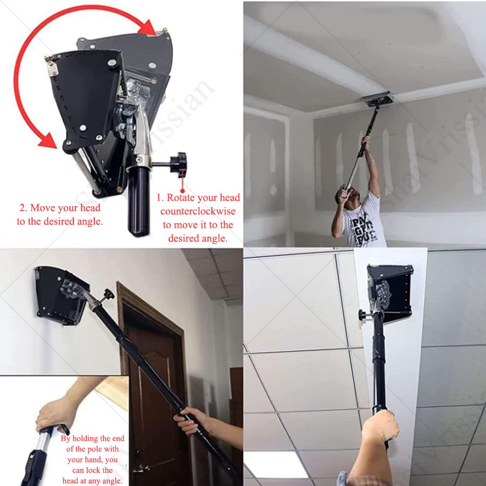 Strumento per La Finitura Superficiale del Cartongesso,Scatola con Serbatoio per Stucco,Manico Regolabile 106-165 Cm,Pulizia Rapida,per Intonacare Pareti E Soffitti 12″