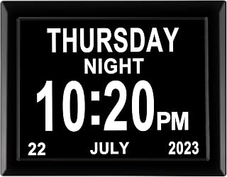 Dementia Clock for Seniors - 7.85 Inch Extra Large Display Digital Wall Clock with Day & Date, 12 Custom Alarms - High Contrast for Low Vision, Memory Care (Black)