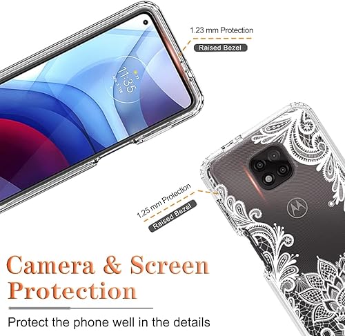 Miniatura 2 de Funda para Moto G Power 2021, XT2117-4 con protector de pantalla de vidrio templado, diseño floral a prueba de golpes, carcasa protectora de cuerpo