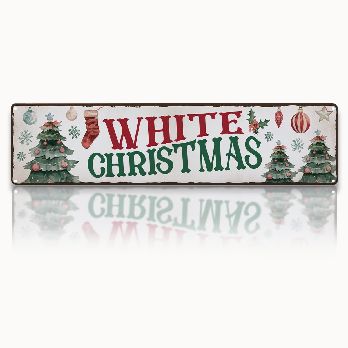 peiyeety Vintage Metal Tin Sign White Christmas Retro Street Sign, Rustic Wall Decor for Home, Christmas, Man Cave, Garage, Kitchen, Office, Farmhouse, Patio, Garden, Porch, 4 * 16 inch