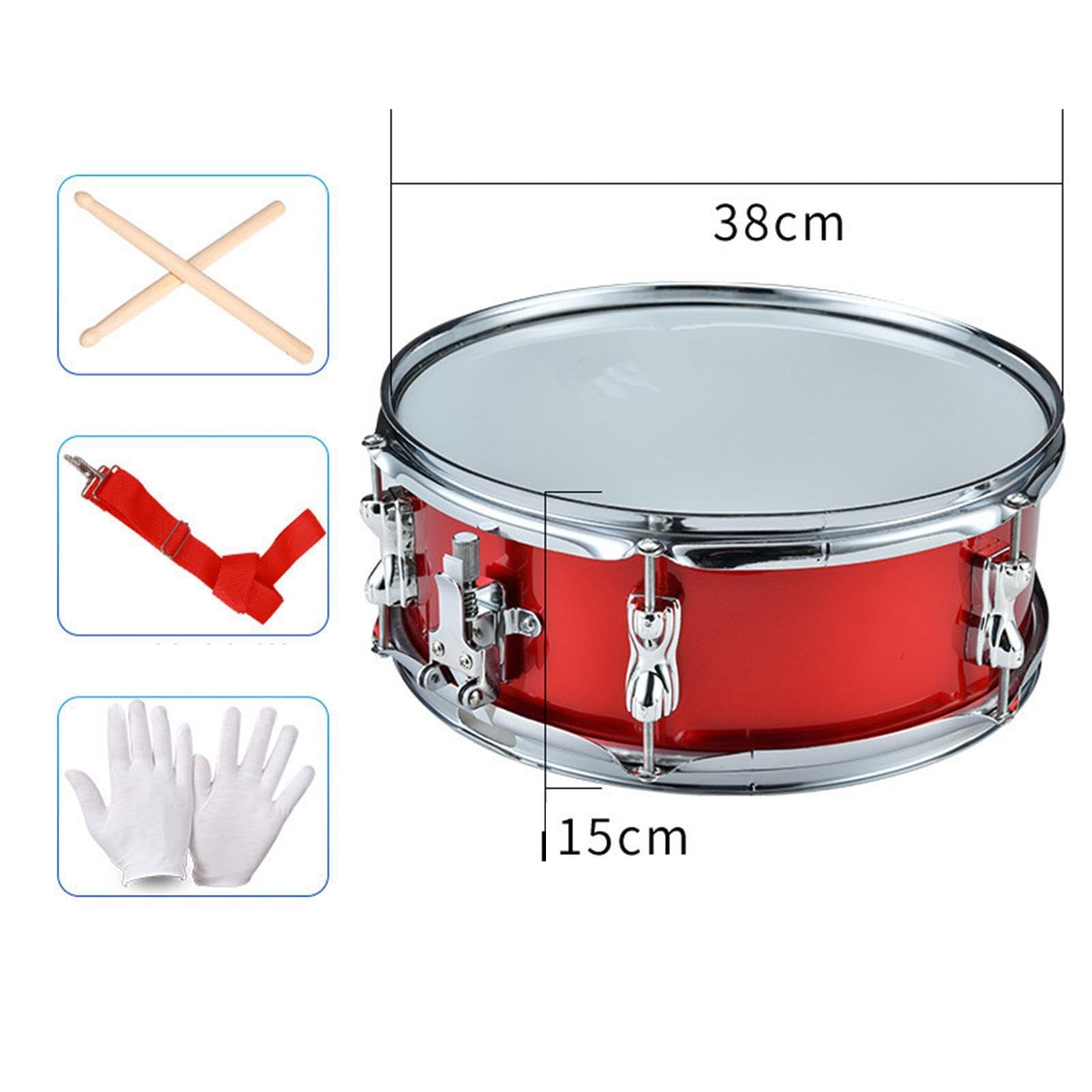 Snare Drum Tambor de Percusión Set Musical Instrumento con Baquetas Y Correa Ajustable Fabricado en Acero Inoxidable Y Cabeza de Poliéster Adecuado Pa, Red 14 Inch
