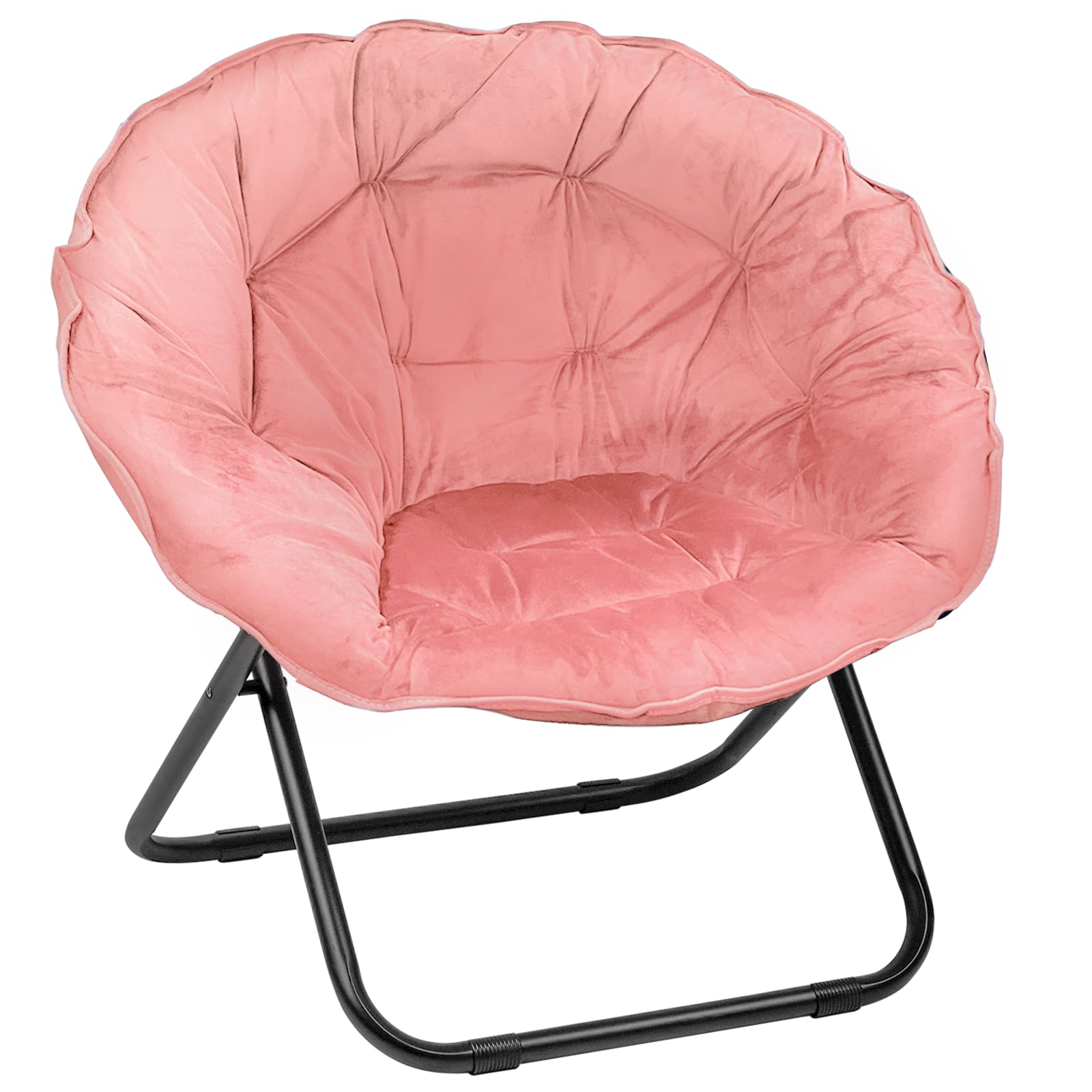 Folding Saucer Chairs for Adults, Comfy Faux Fur Moon Saucer Chair for Dorm Bedroom Living Room Reading and Relaxing (Pink)