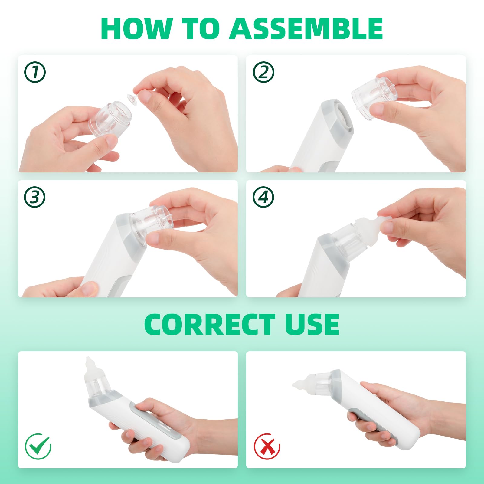 Aspirateur nasal pour nouveau-nés – Aspirateur nasal pour bébés et jeunes enfants avec 5 niveaux d'aspiration réglables et 3 embouts en silicone, fonction musicale et lumières LED - 5