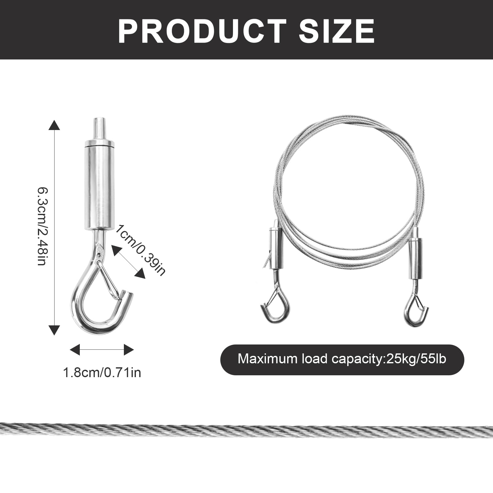 Fune in Filo d'Acciaio 6 Pezzi 1.5mm Cavo di Sicurezza Acciaio Inox con Gancio - 2m Carico Max 25 KG