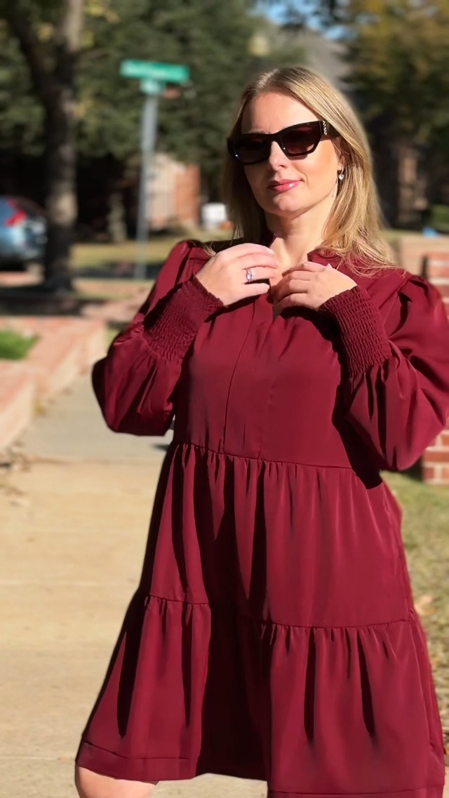 Imily Bela Womens Long Sleeve Casual Dress Fall V Neck Swing Flowy