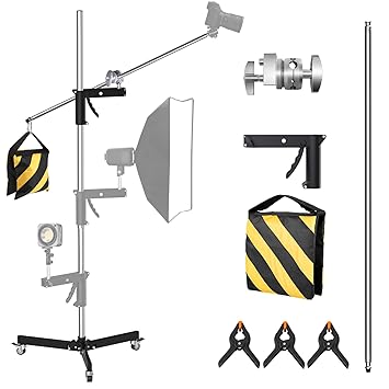 Photography Light Stand with Wheels | 20kg/44lb Max Load | Heavy Duty Stainless Steel with Casters & Sliding Arm | 2.5m/8.2ft Height for Studio Monolight Softbox