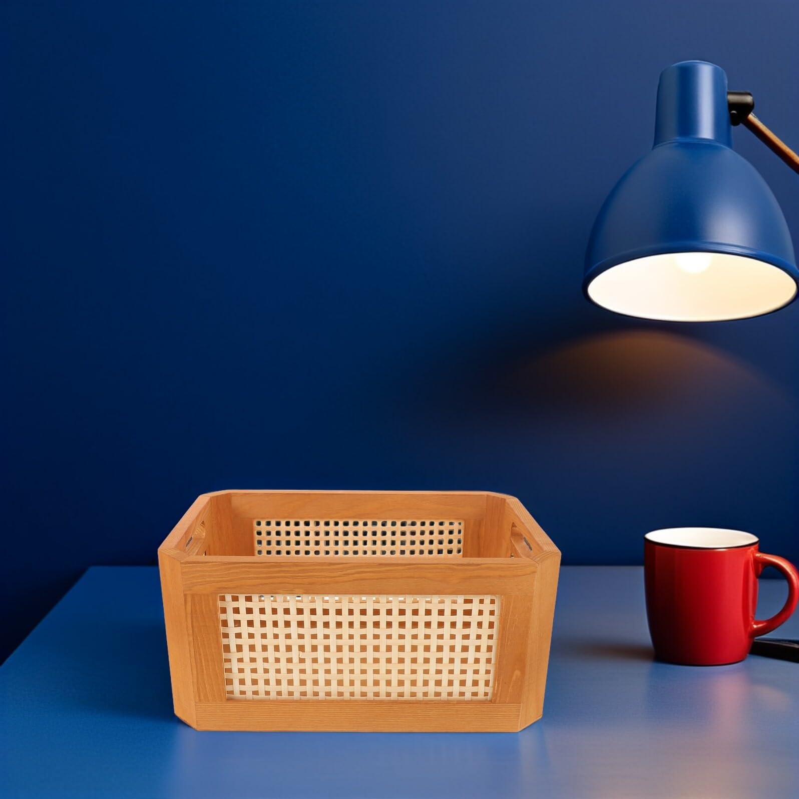 Kleiner Aufbewahrungskorb aus Rattan mit Henkel, Holz, 30x20x14 Cm