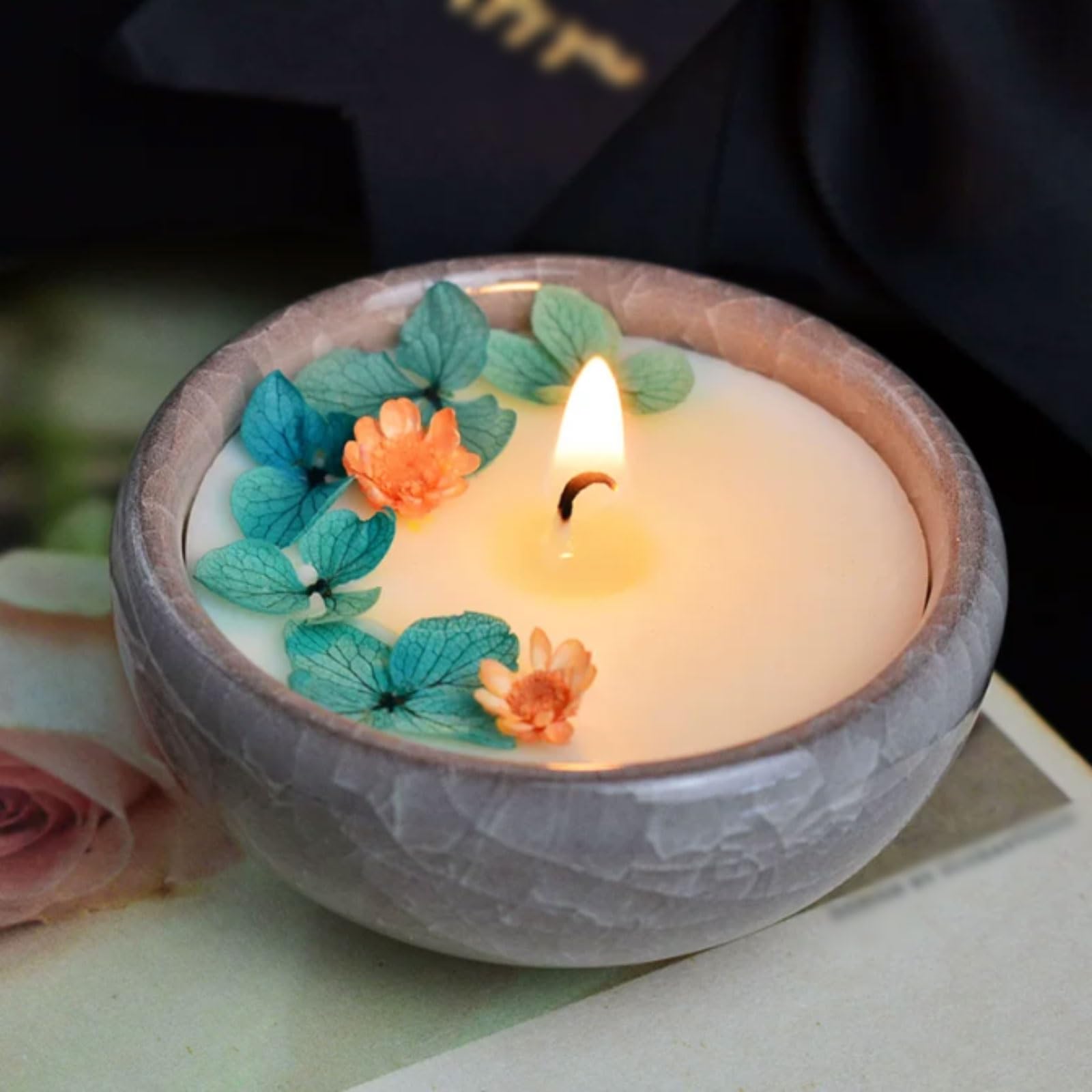 Exquisito 4 velas de cerámica hechas con ghee vegetal natural y vela perfumada reutilizable redonda con mecha de algodón meloso