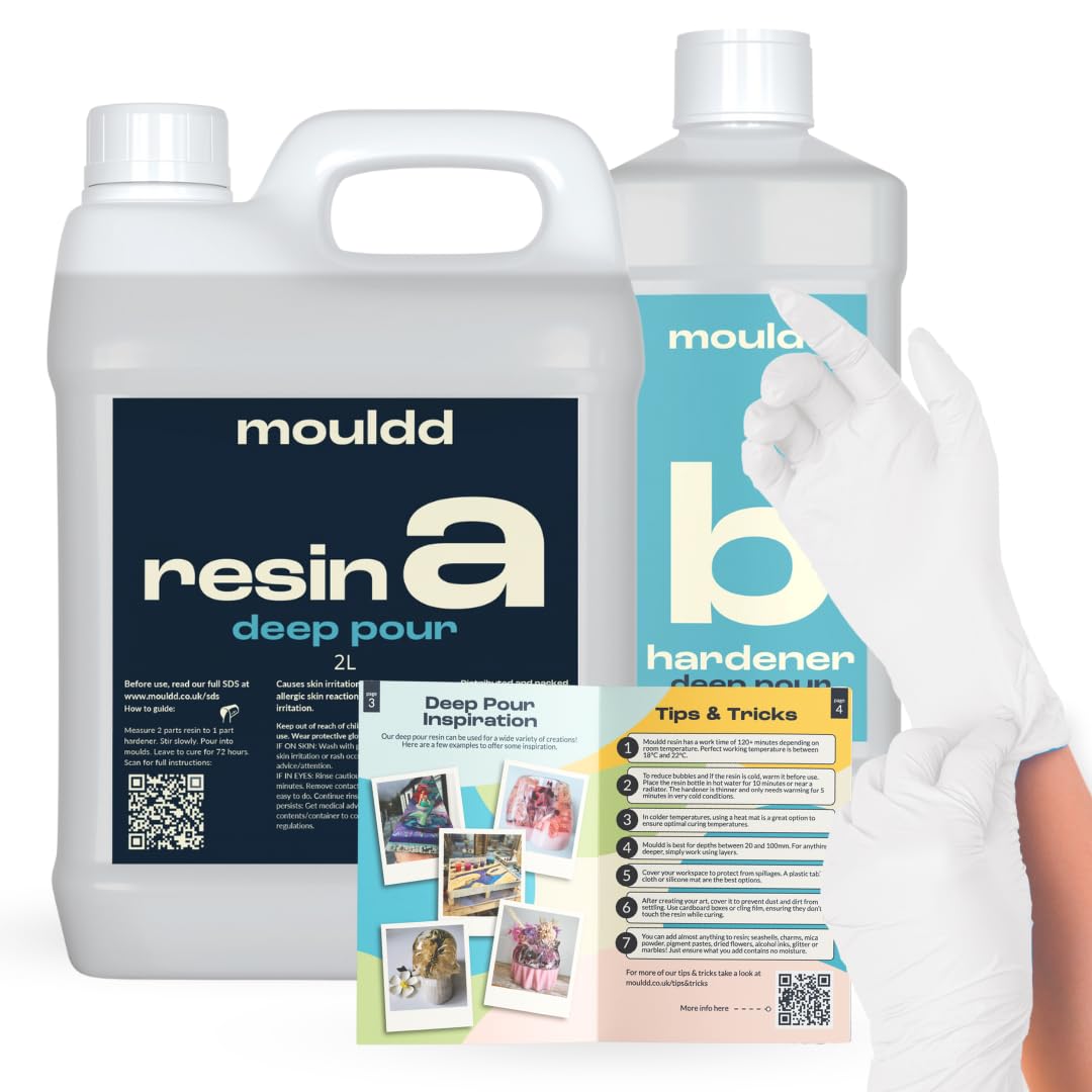 Mouldd 3L Deep Pour Epoxy Resin Kit 2:1 - Crystal Clear Resin & Hardener for DIY Arts and Crafts - For Making Tables, Flower Preservation, Pyramids and Large Pours - Food Safe, Heat & UV Resistant