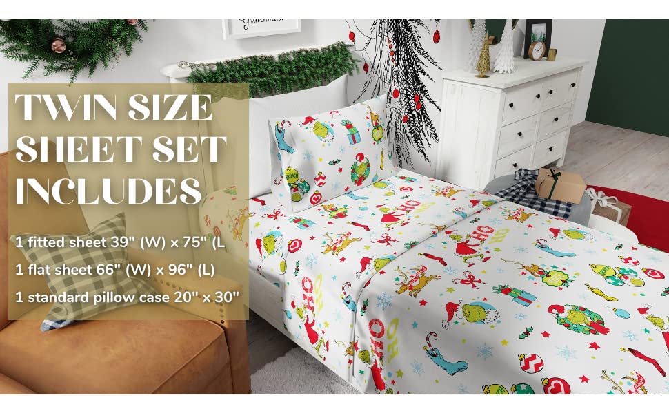 Franco-Grinch-by-Dr-Seuss-Holiday-Christmas-Bedding-Super-Soft-100-Cotton-Flannel-Sheet-Set-3-pcs-Twin-Official-Dr-Seuss-Product Franco Grinch by Dr Seuss Holiday Christmas Bedding Super Soft 100 Cotton Flannel Sheet Set 3 pcs Twin Official Dr Seuss Product