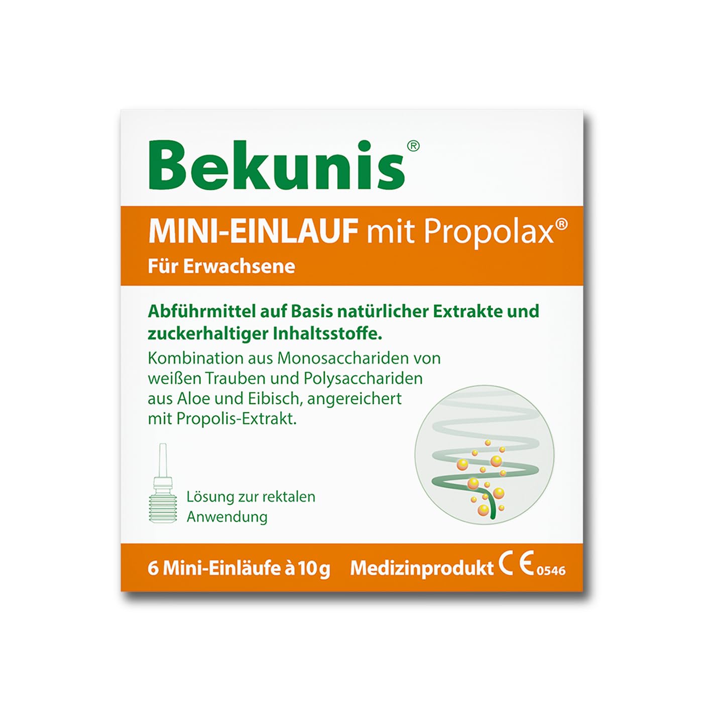 Bekunis Mini-Einlauf mit Propolax | Das natürliche Klistier | wirkt zuverlässig in 10–30 Minuten | Löst die Verstopfung - pflegt Darmschleimhaut | Trauben-, Eibisch-, Malven- & Aloe-Extrakt | 6 St.