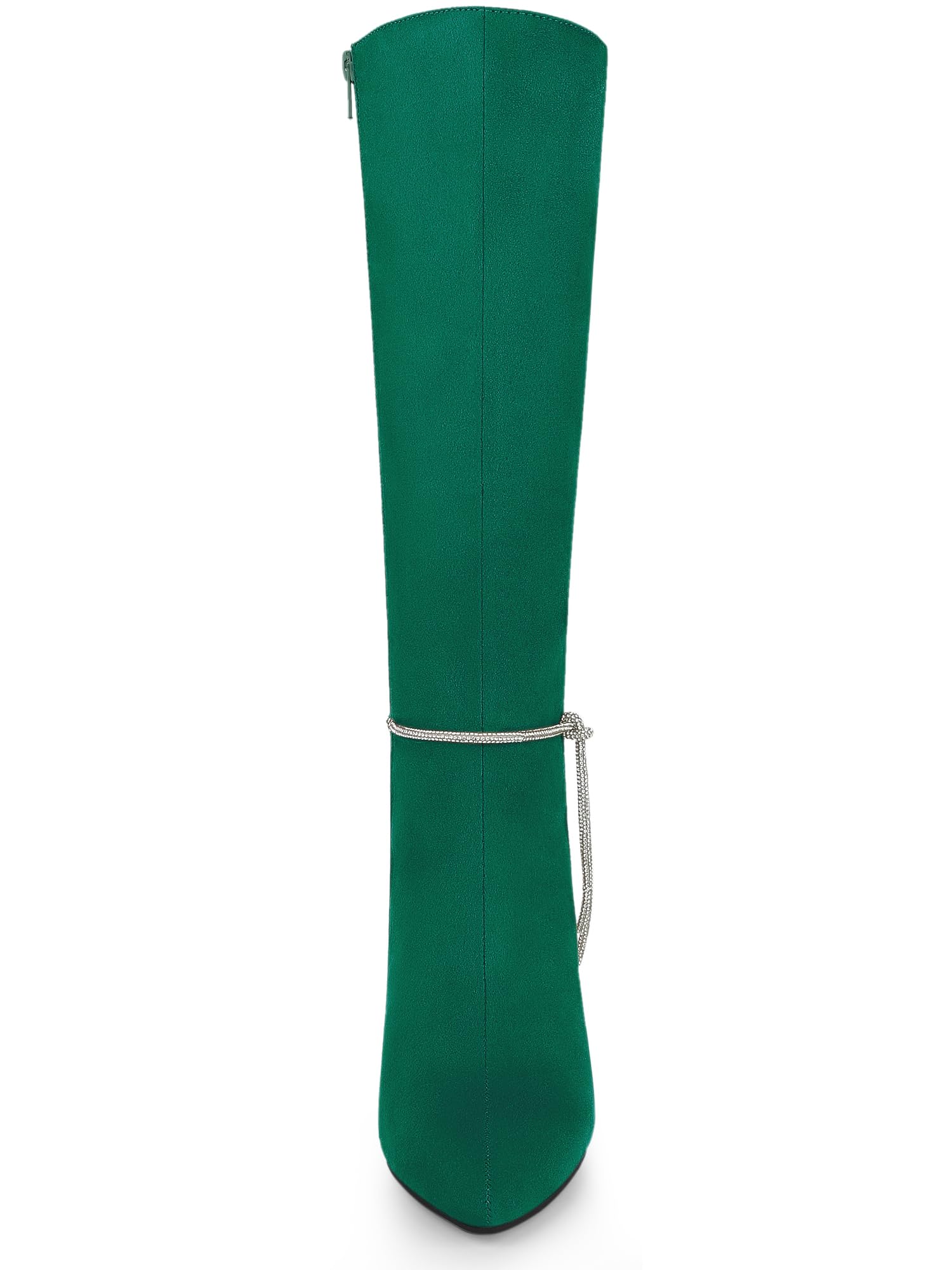Allegra K Botas altas hasta la rodilla con tacón de aguja y cadena de cristal de diamantes de imitación para mujer, Verde, 38 EU