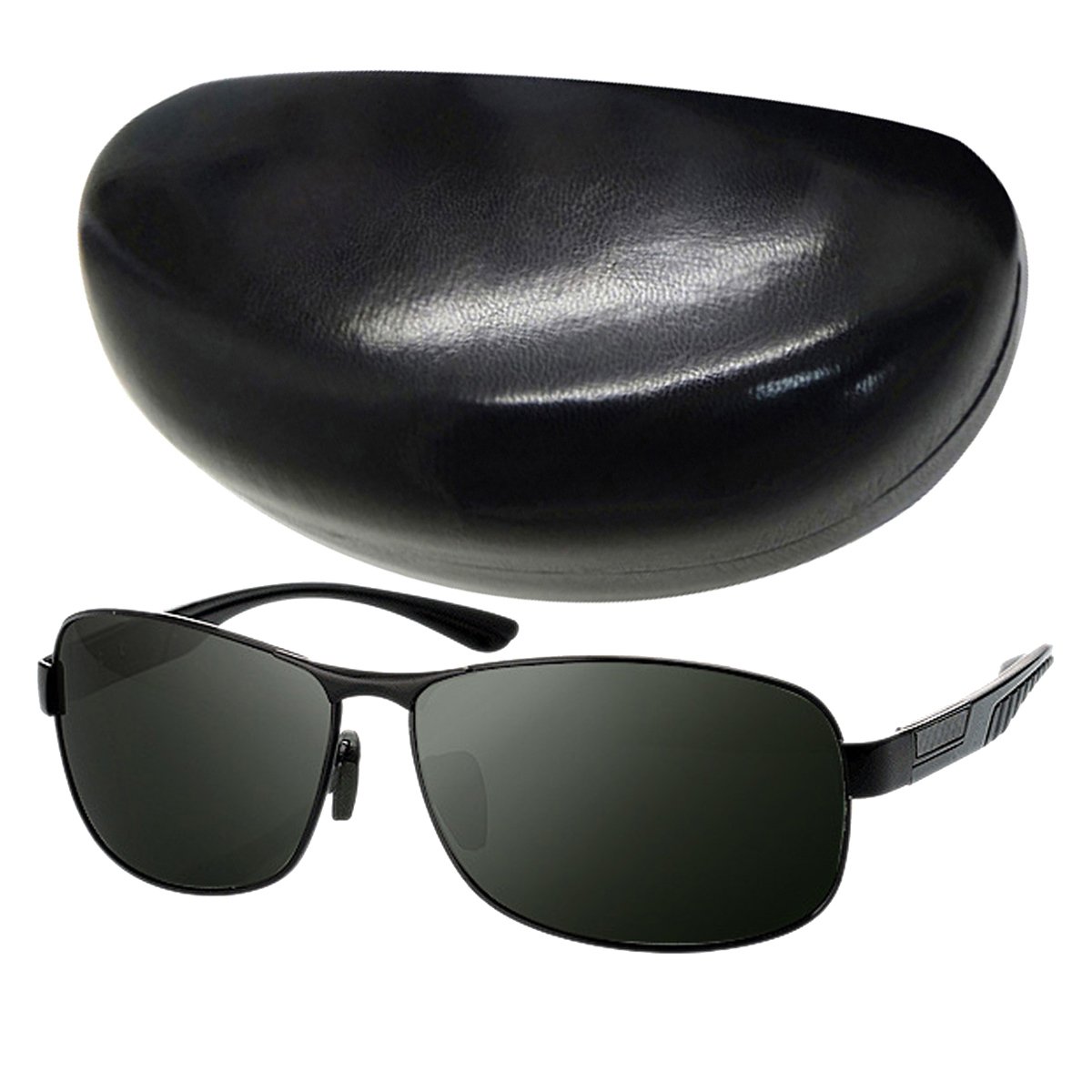 Fashion Gafas de sol para Hombres de moda deporte sunglasses anti-UV400 Caballero Conducir Piloto Guapo con Cristales Polarizados - Montura negra Cristal negro - con estuche y bolsa
