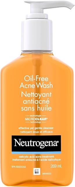 Neutrogena Oil-Free Acne Wash, Facial Cleanser with 2% Salicylic Acid Acne Treatment, Daily Oil-Free Acne Face Wash for Acne-Prone Skin with Salicylic Acid, 269mL