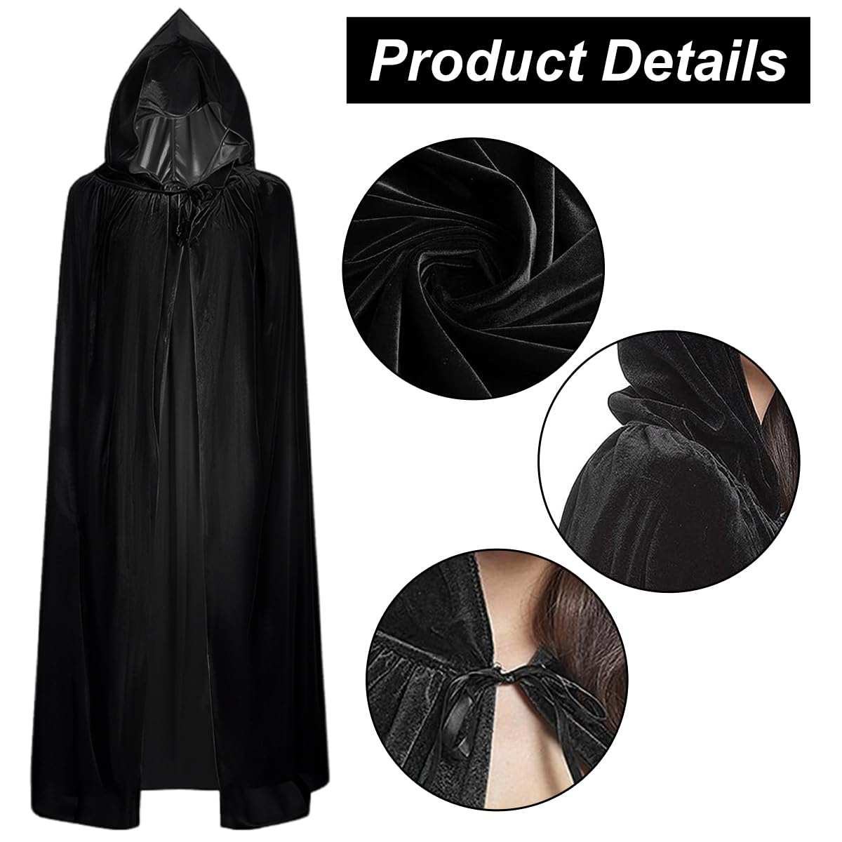 Wishstar Capuche Cape Halloween, Halloween Deguisement Noires