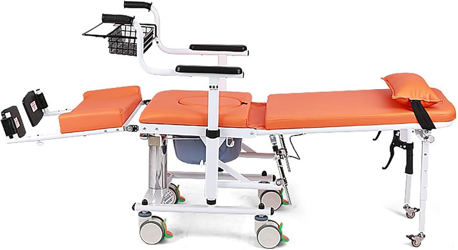 Patient Lift Transfer Chair for Home, Adjustable Transfer Wheelchair with 180° Flat-Lying Style, Portable Mobility Transport Chair for Elderly, Disabled and Caregiver Use,Large Wheel