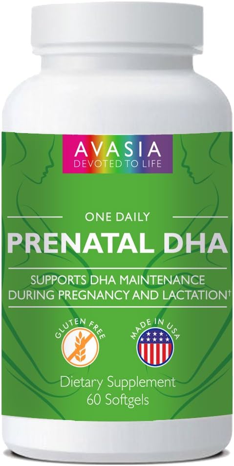 AVASIA Prenatal DHA. MEGA 325mg of DHA - RDA for Pregnancy. 60 Soft Gels. Made in USA