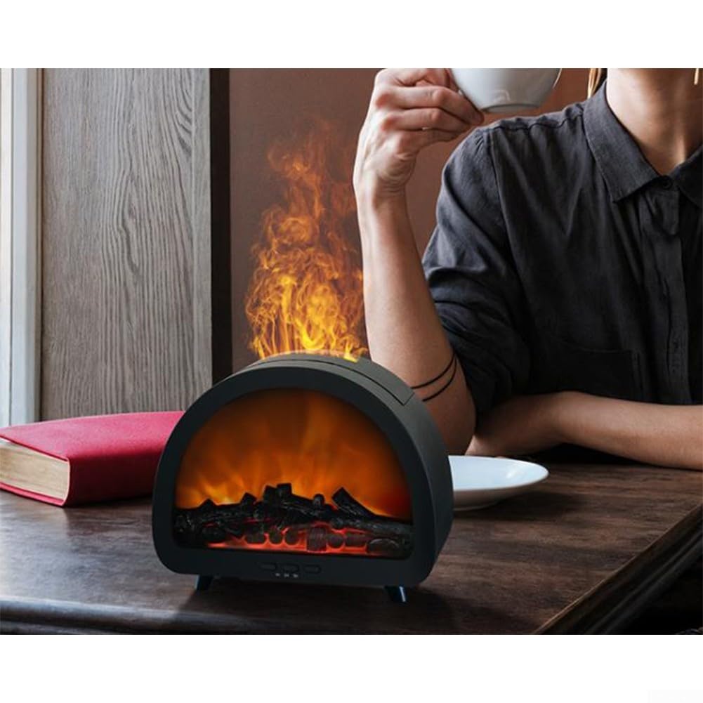 Diffuseur d'arômes de flamme avec lumière 7 couleurs, humidificateur avec télécommande de 200 ml pour décoration de chambre à coucher, salon, 2026 nouveau (noir)