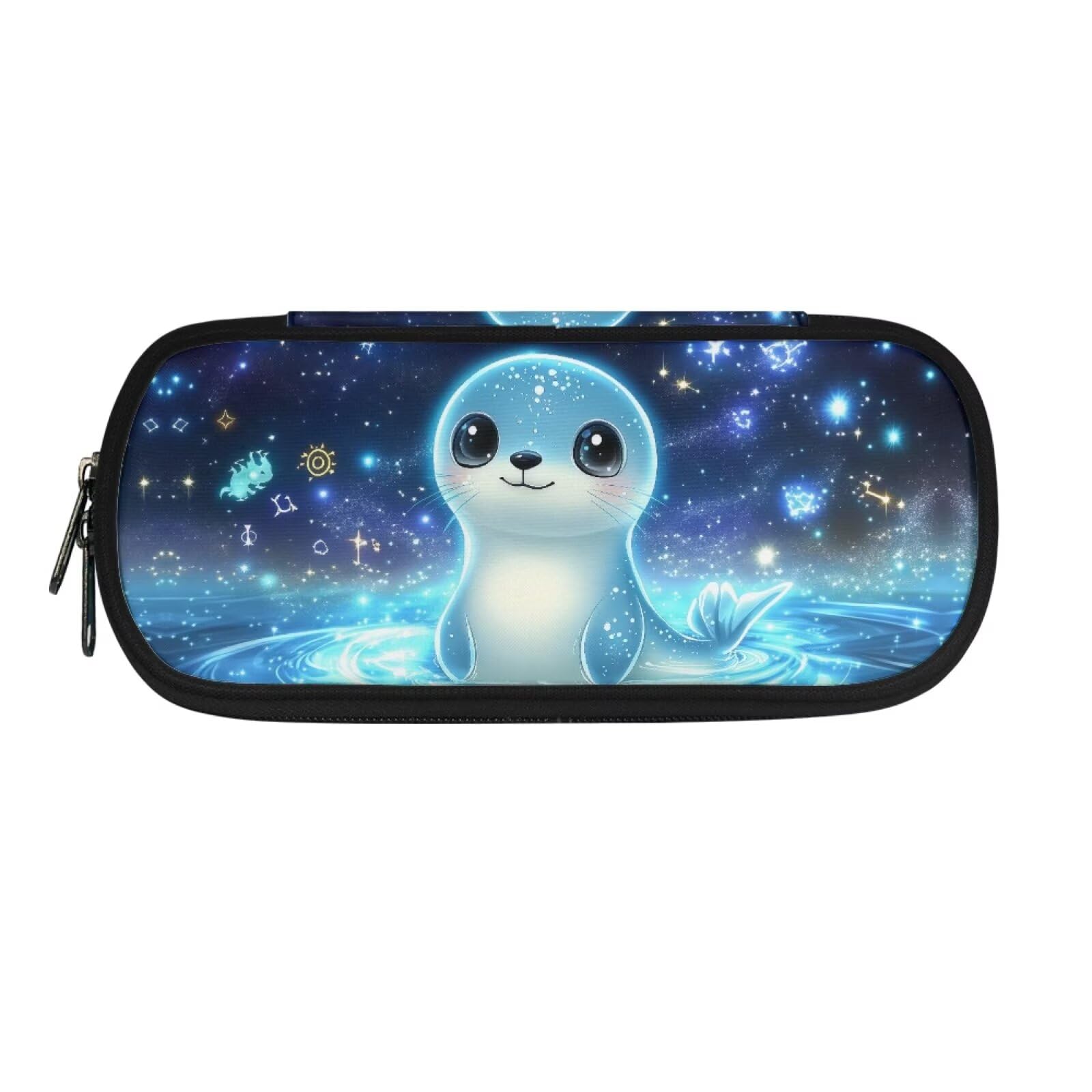 ASQVTIFE Cute Seals Pencil Case for School Girls,Animal Seals Pencil Case Large Capacity with 2 Compartments Kawaii Seals Pencil Organizer for Children Student Stationery Bag