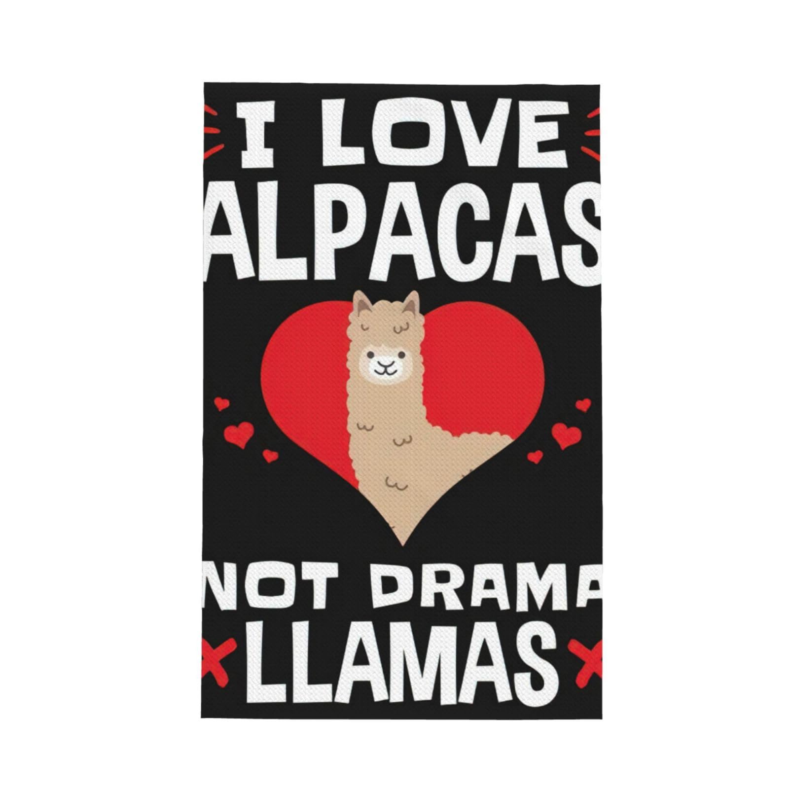 Ckgodgf Black I Love Alpacas Print Absorbent Waffle Dishcloths,Kitchen Towels With Hanging Loops,Tea Towels.