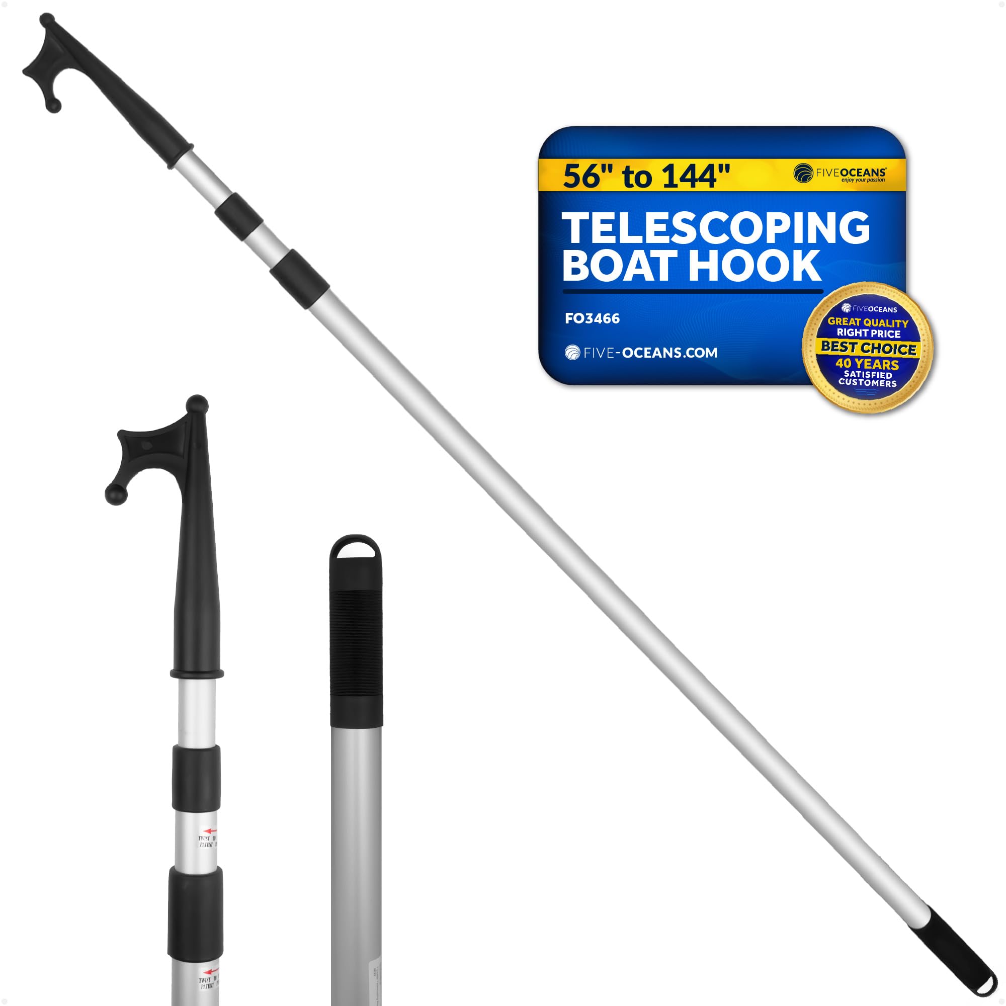 Five Oceans Telescoping Aluminium Boat Hook - Extends from 140cm - 370cm FO-3466-1