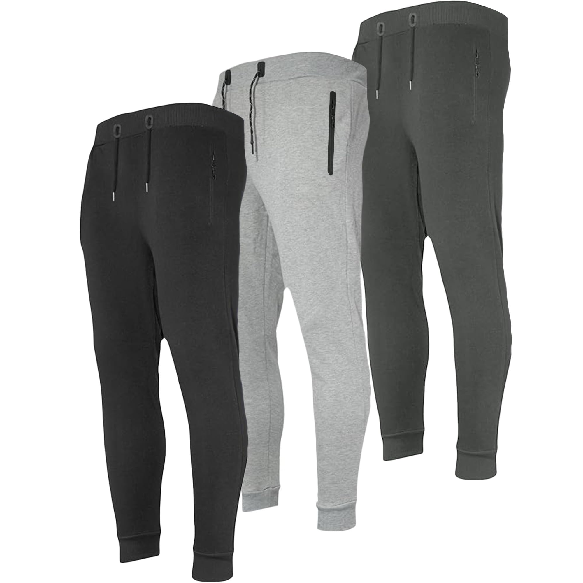 Men’s Sweatpants 3 Pack Joggers for Men - Athletic Sweatpants for Men with Pockets Workout Pants (Size 2XL, Black/Charcoal/Grey)