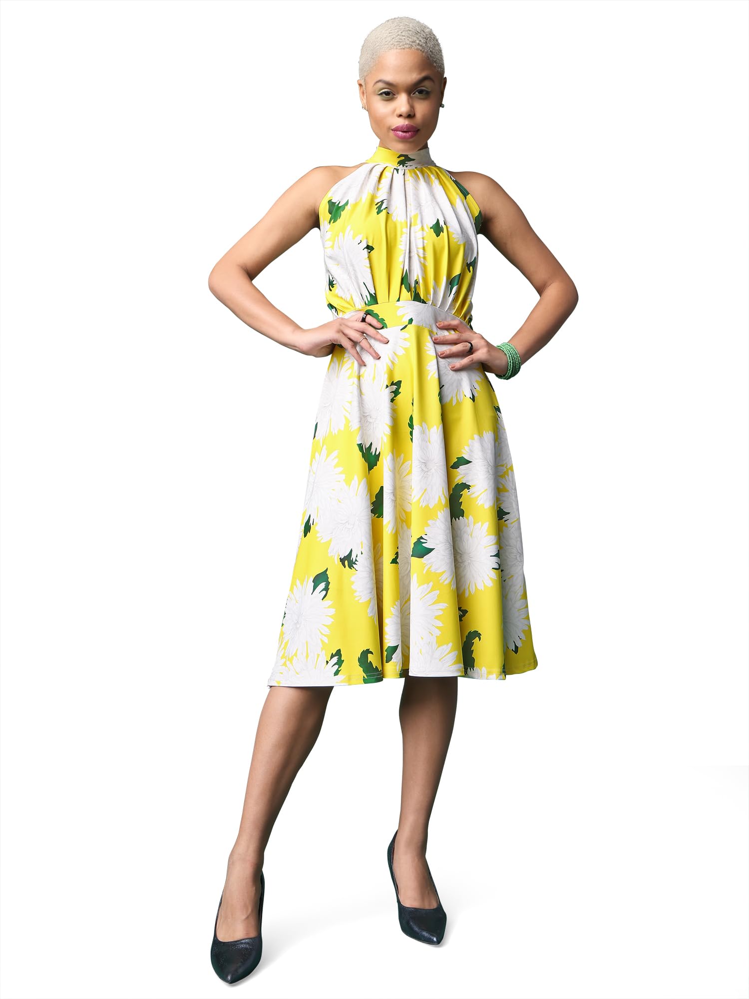 Purvaja Womens Fit & Flare Knee Length Dress (Wini-058-Oxey_Yellow_Medium)