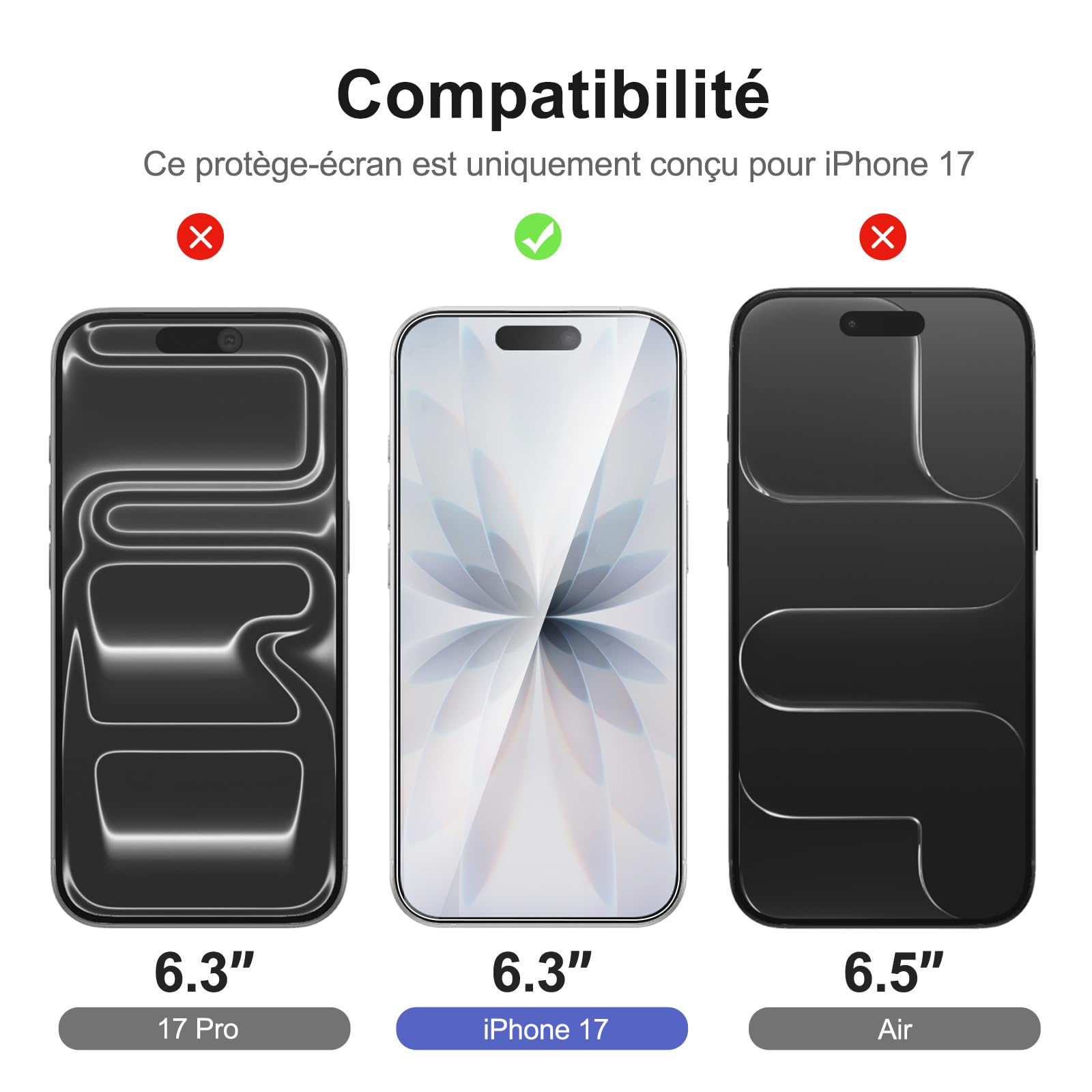 NEW'C Kit de 4, 2 x Verre Trempé pour iPhone 17 (6,3 Pouces) et 2 x Protection Caméra Arrière - Kit Outil d'Installation Facile - Anti Rayures - Ultra Résistant-HD Transparent