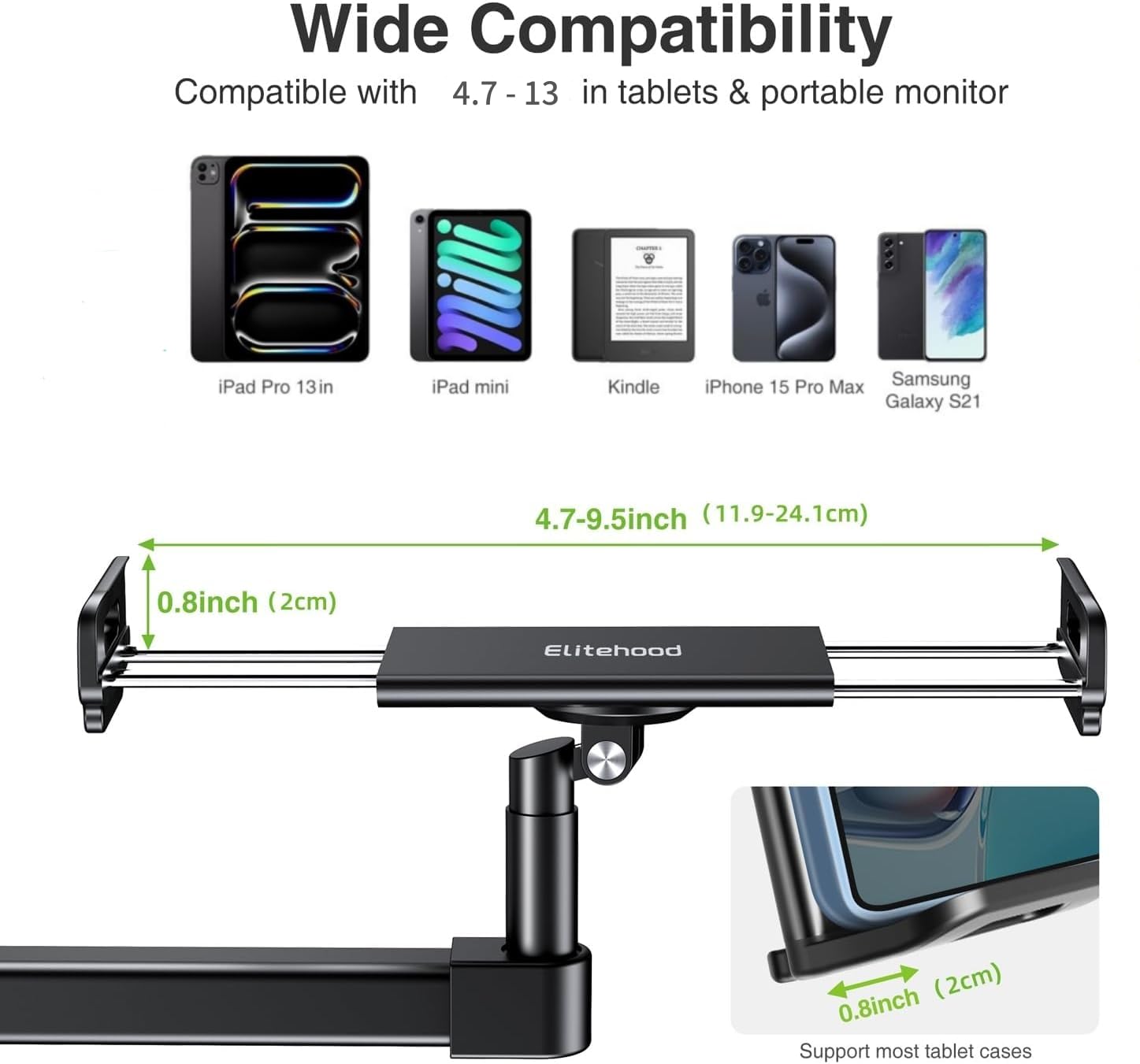 elitehood Supporto da scrivania per iPad, resistente, regolabile, per scrivania, letto, divano, braccio lungo per iPad con morsetto a C per iPad Pro 13/12,9, iPad Air Mini, tablet, monitor portatili e