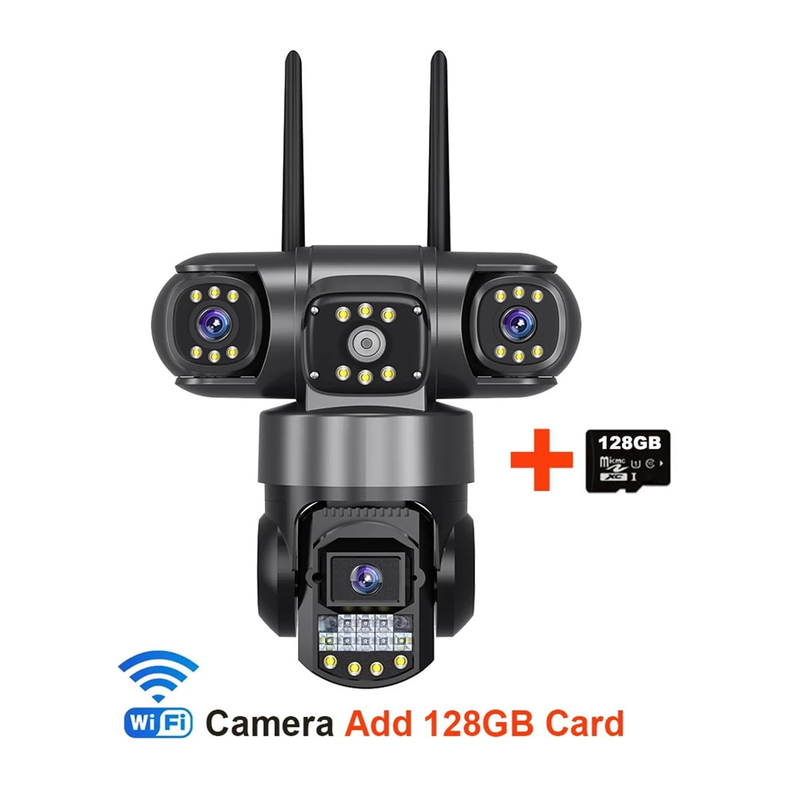 Telecamera IP Wi-Fi V380 PRO da Esterno 12 MP 6K, Triplo Obiettivo, Triplo Schermo, Monitor di Sicurezza, Visione Notturna, telecamere CCTV Impermeabili(EU Plug,Cam ADD 128GB Card)