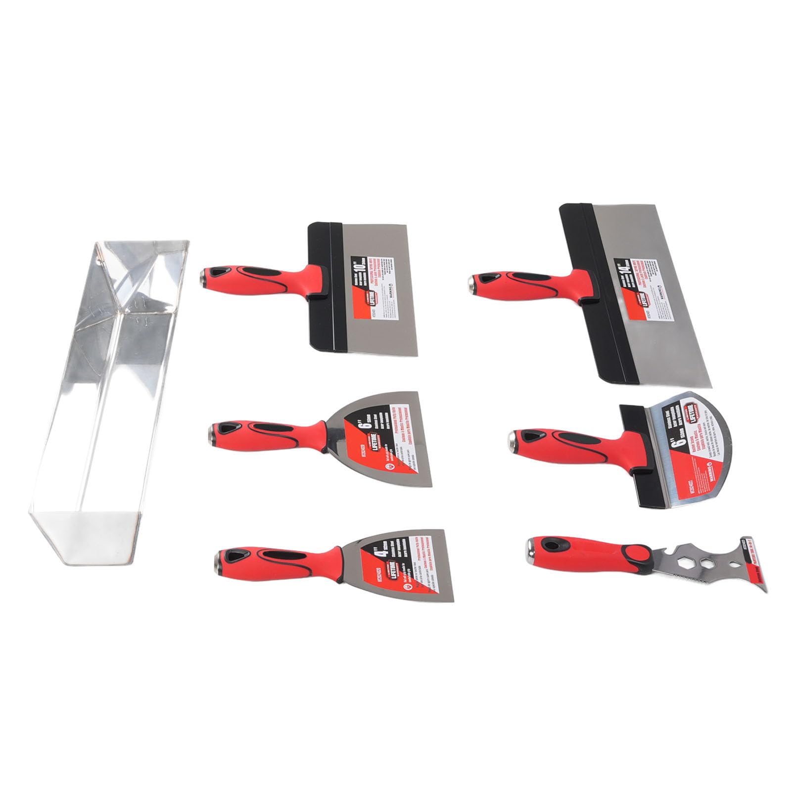 SEAFRONT Kit de Herramientas para Drywall de Acero Inoxidable, Bandeja para Yeso de 16 Pulgadas, Espátula y Rasqueta con Antideslizante para Reparación de Paredes y Acabado