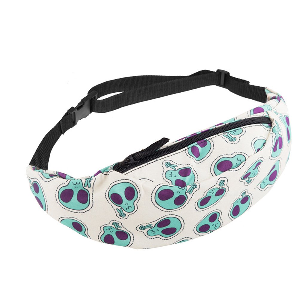 Alien Fanny Pack 3D Colorful Printing Girls Waist Bag for Women Men Money Belt Travelling Hiking Mobile Phone Bag (ALIEN PEACE)