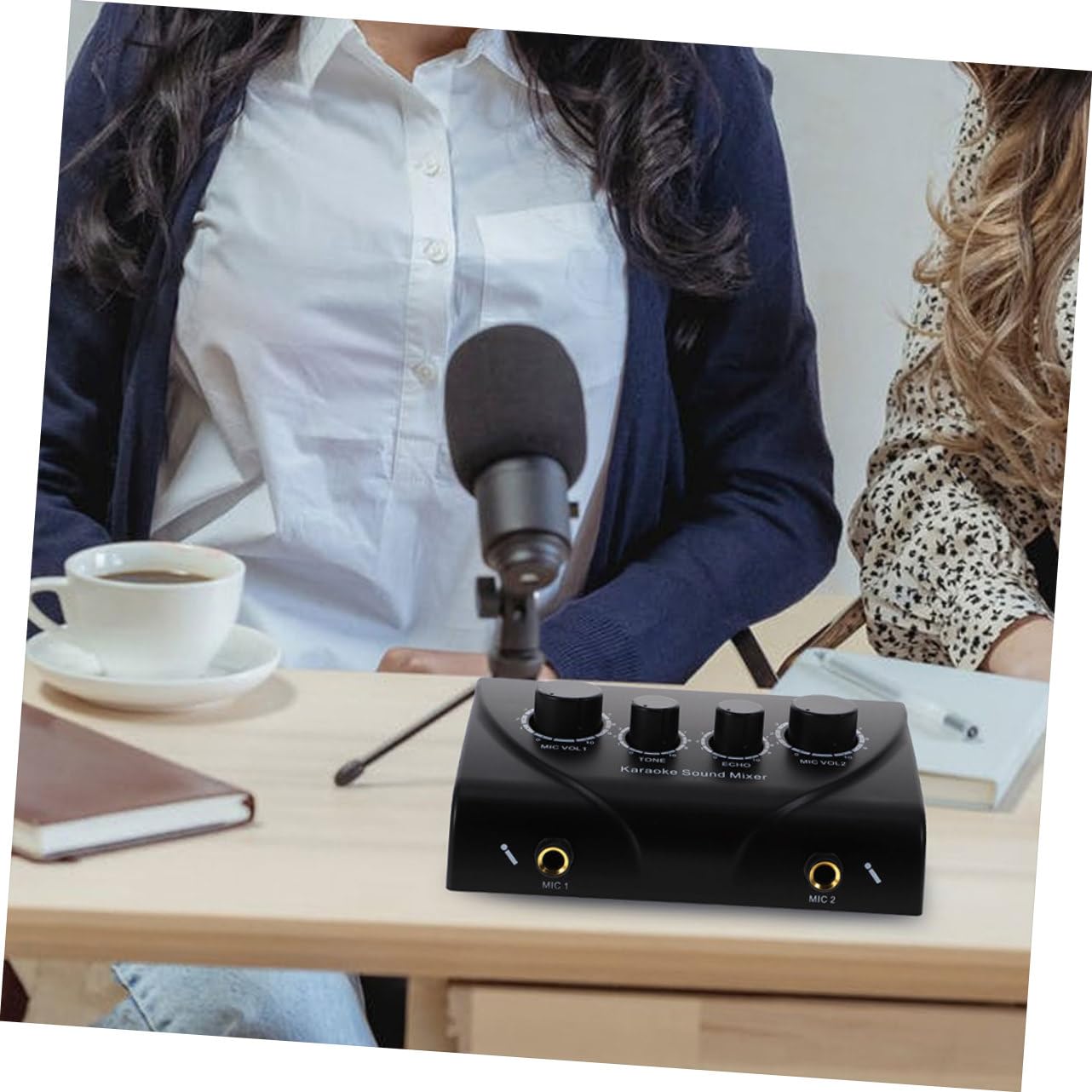Mikinona Mezclador para Karaoke Profesional con Dos Entradas de Micrófono, Ajuste de Volumen Independiente, Color Negro, Material Abs y Cobre, Adecuado para Escenarios y Empresas